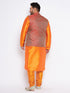 Vastramay Men's Plus Size Maroon Woven Nehru Jacket With Orange Kurta And Pyjama Set